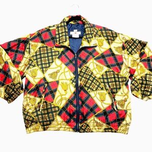 Vintage Stunt Jacket Womens PM Red Yellow 100% Silk Windbreaker Equestrian